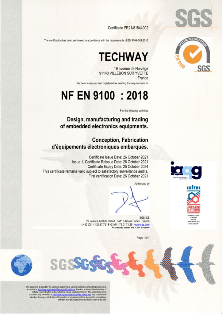 Quality policy - TECHWAY EN9100 2018 CERTIFICATE EN FR 2021