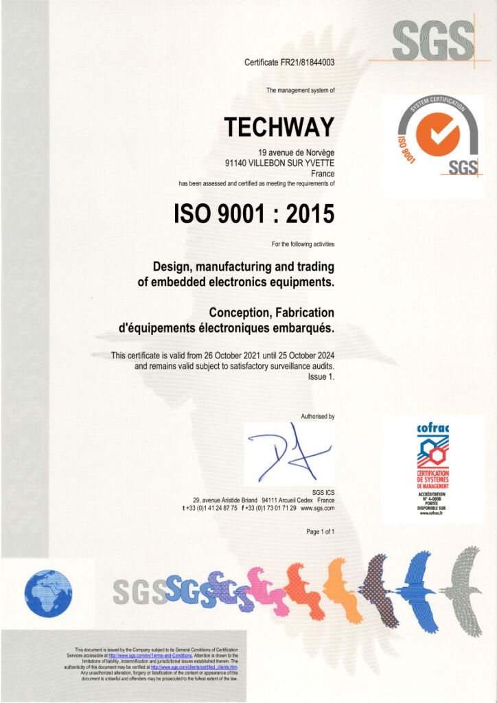 Quality policy - TECHWAY ISO9001 2015 CERTIFICATE EN FR 2021