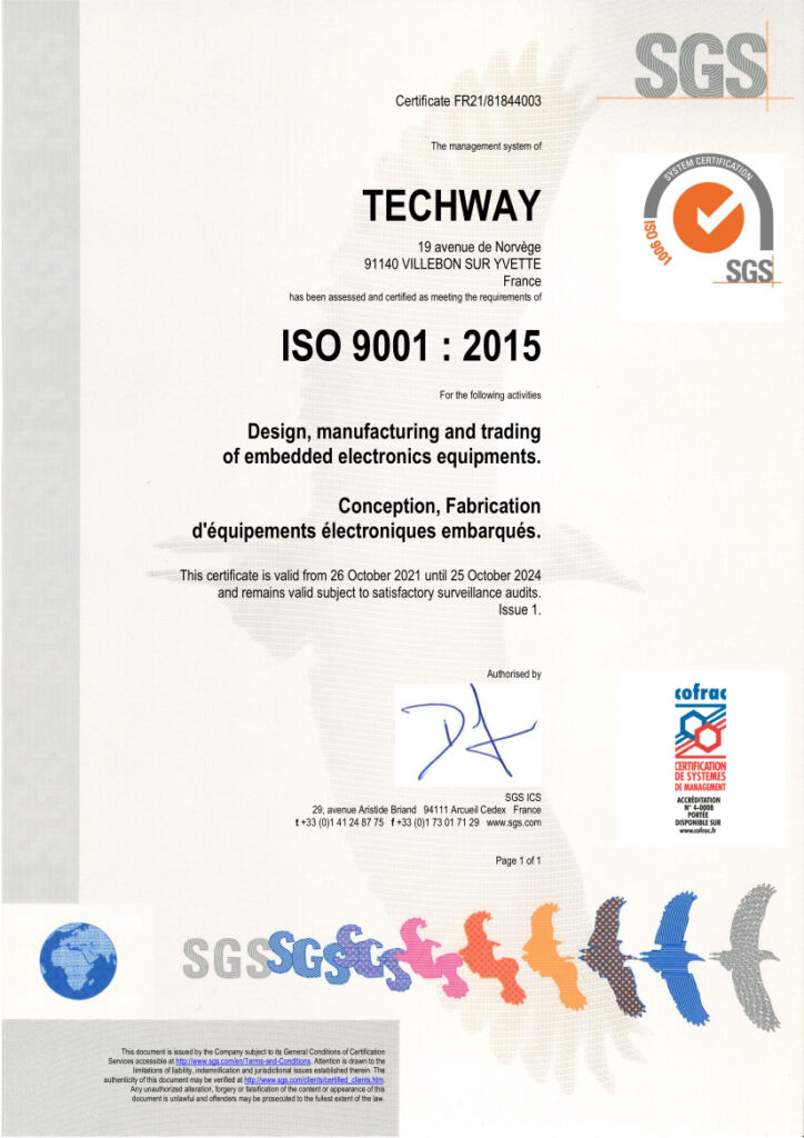Quality policy - TECHWAY ISO9001 2015 CERTIFICATE EN FR 2021