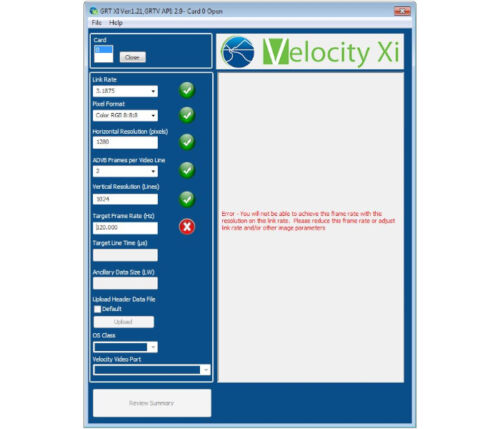arinc 818 frame grabber generation conversion - Velocity XI GUI Error